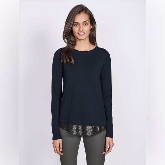 BODEN Navy Blue Merino Wool Open Wrap Lila Sequin Back Jumper Sweater Small - Picture 2 of 10